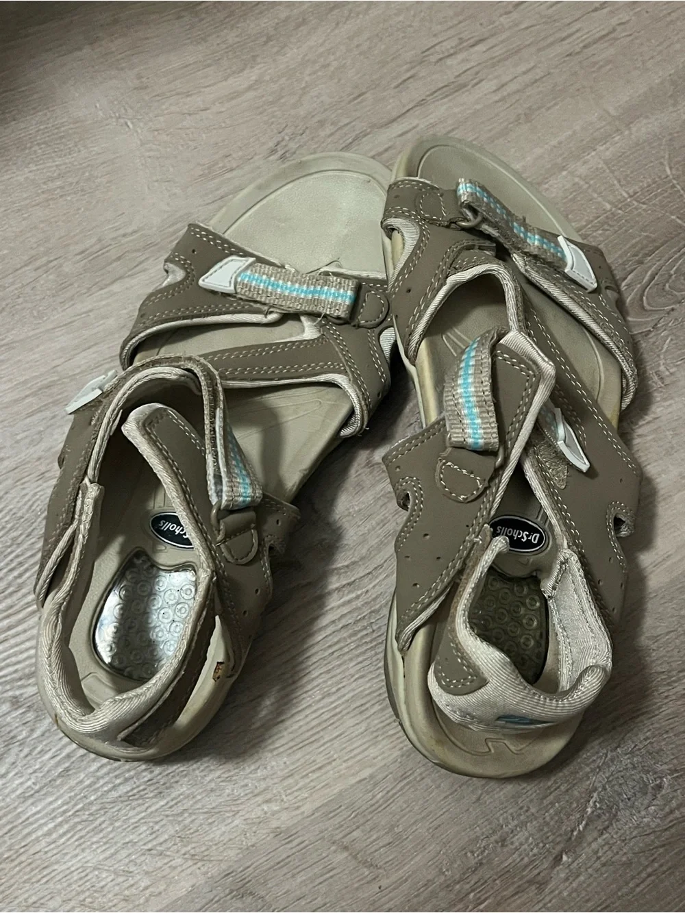 Dr. Scholl's Taupe Adjustable Comfort Sandals with Light Blue Accents